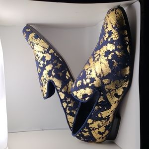 Ãzarman Men's Blue and Gold Splatter Pattern Shoes